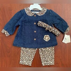 Speciality Baby Matching Denim-Leopard Set + Headband Size 6/9 Months